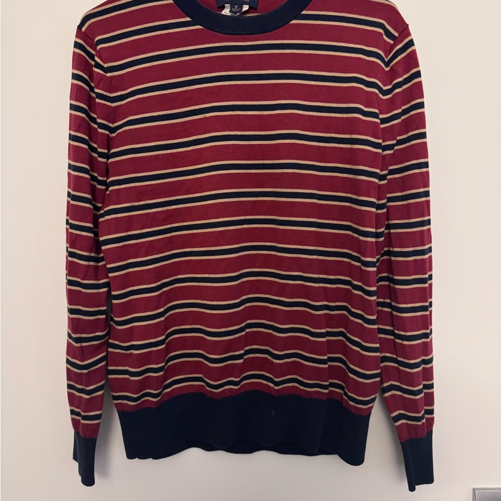 Brooks Brothers Men's Striped Burgundy and Navy Sweater